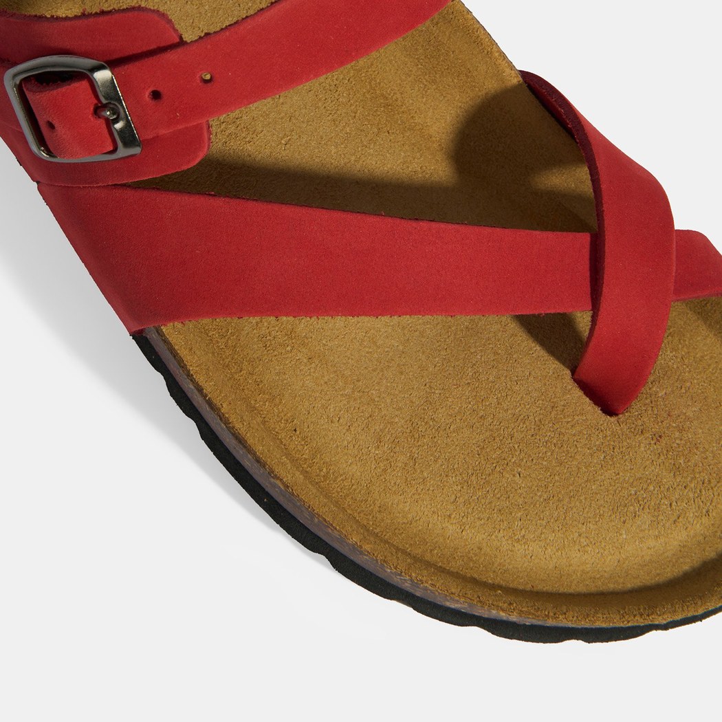 XXXKırmızı Kadın Toka Detaylı Parmak Arası Nubuk Terlik