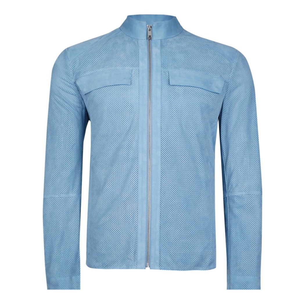 XXXZelmira Mavi Erkek Perfore Süet Deri Ceket