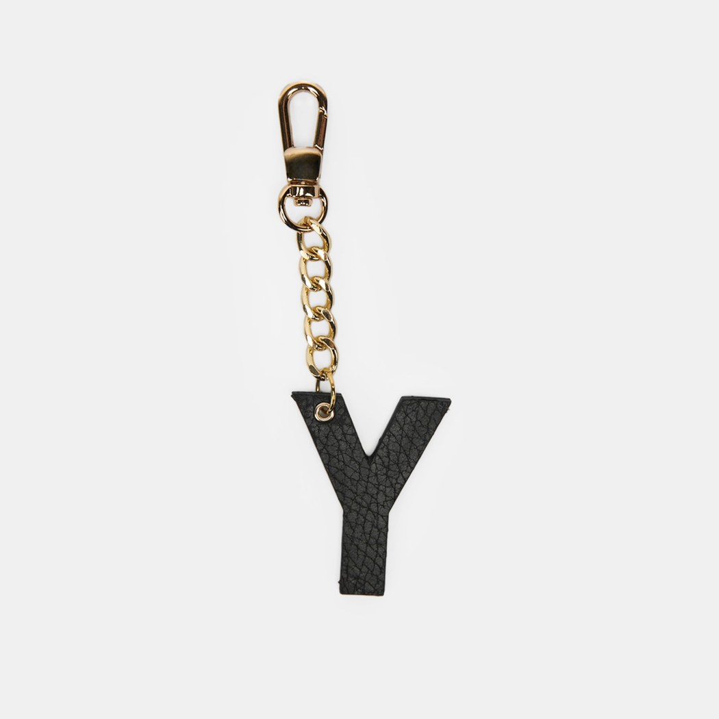Y Harfi Siyah Hakiki Deri Charm Anahtarlık