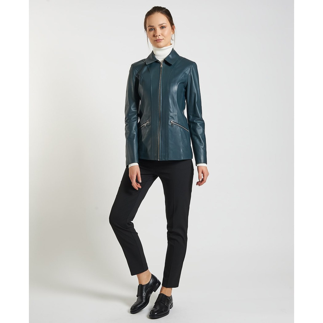 Yeşil Jaxie Kadın Deri Ceket