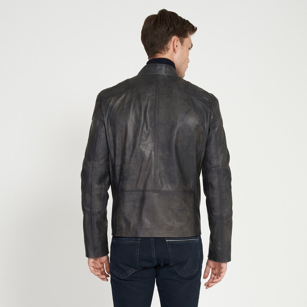 Zenon Lacivert Erkek Vintage Deri Ceket