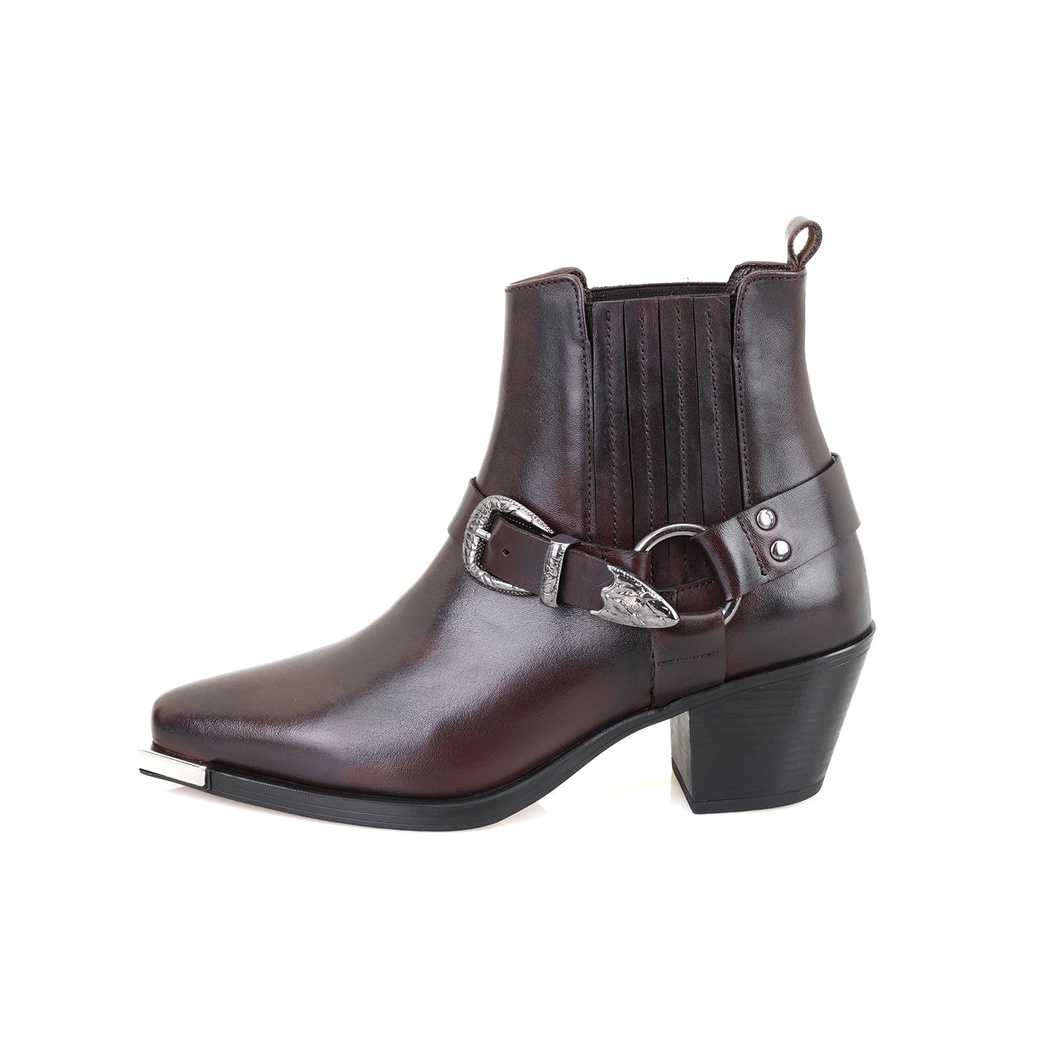 Aadhya Kahve Kadın Topuklu Deri Kovboy Botu