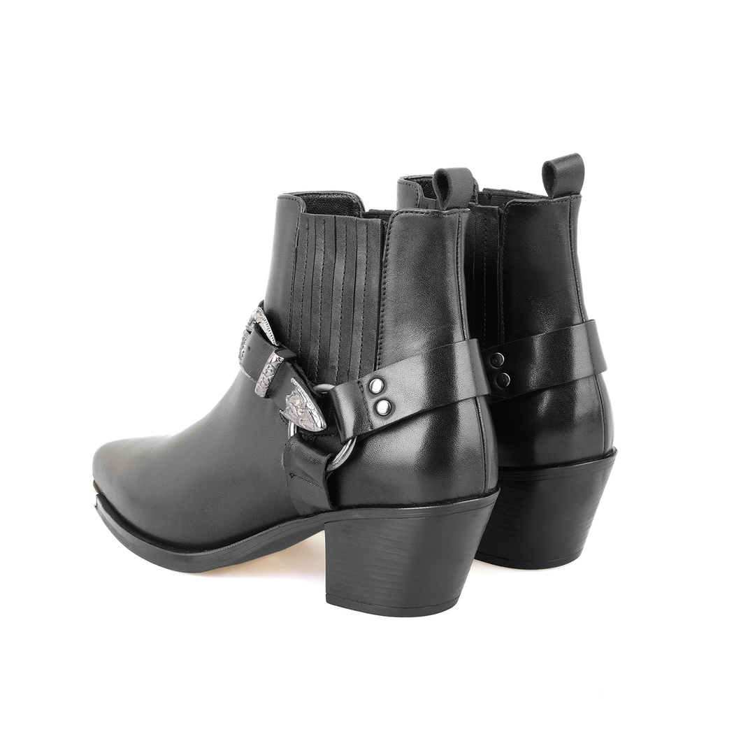 Aadhya Siyah Kadın Topuklu Deri Kovboy Botu