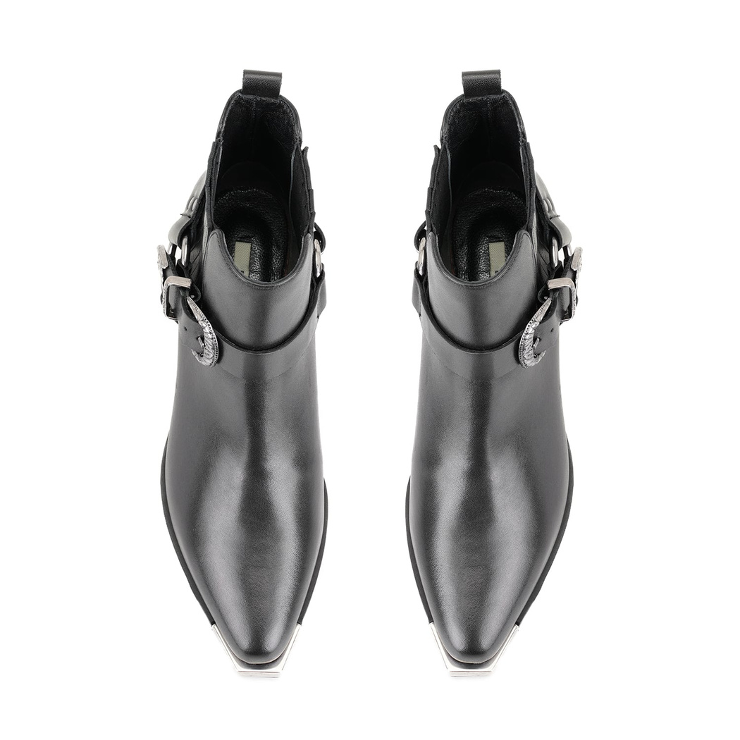 Aadhya Siyah Kadın Topuklu Deri Kovboy Botu