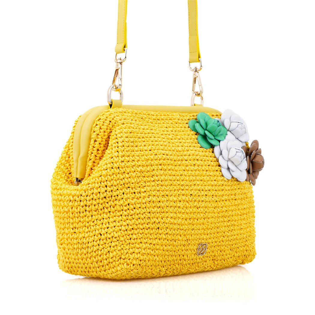 Abram Sarı Kadın Çiçek Detaylı Clutch Omuz Çantası