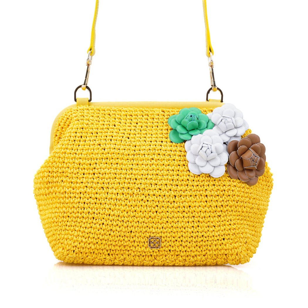 Abram Sarı Kadın Çiçek Detaylı Clutch Omuz Çantası