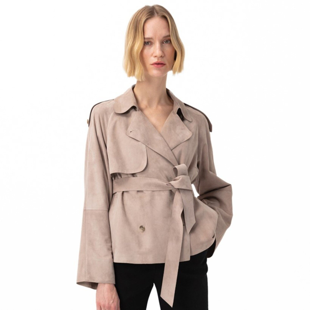 Abree Bej Kadın Süet Deri Ceket