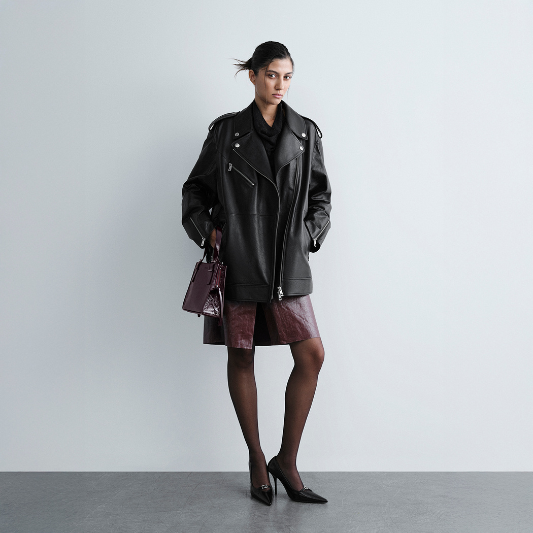 Abriana Siyah Kadın Deri Biker Ceket