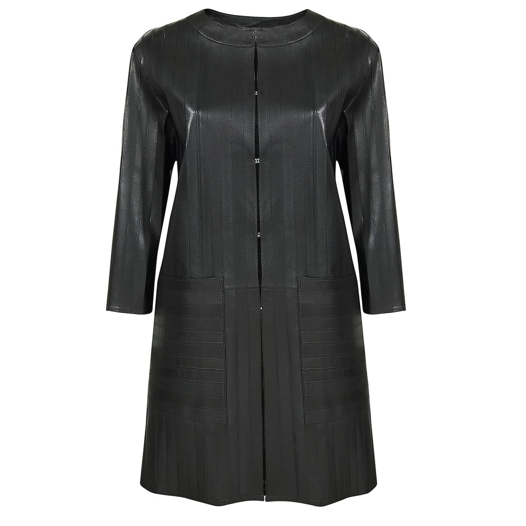 Abrianna Kadın Panelli Anatomik Uzun Deri Ceket