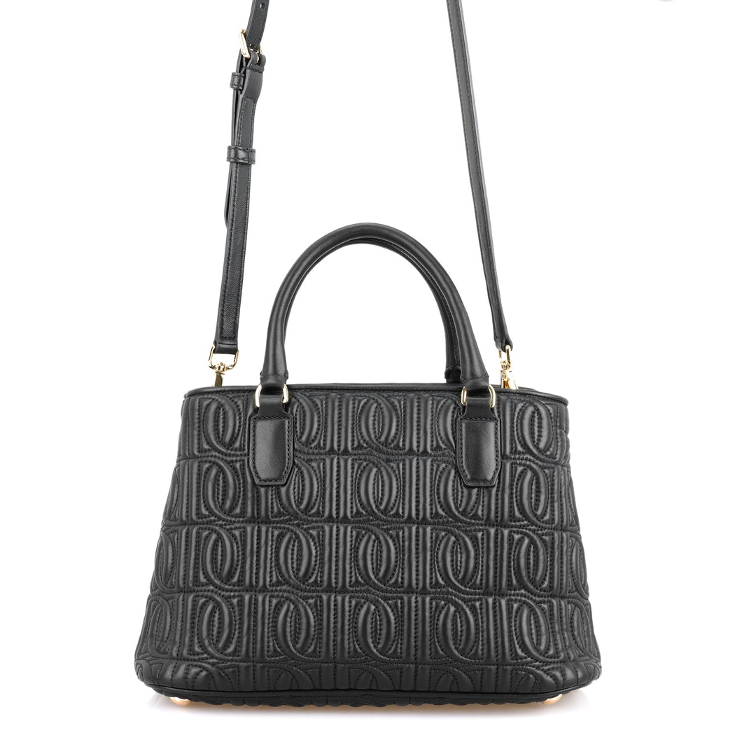 Absola Siyah Kadın Monogram Kapitone Deri Omuz Çantası
