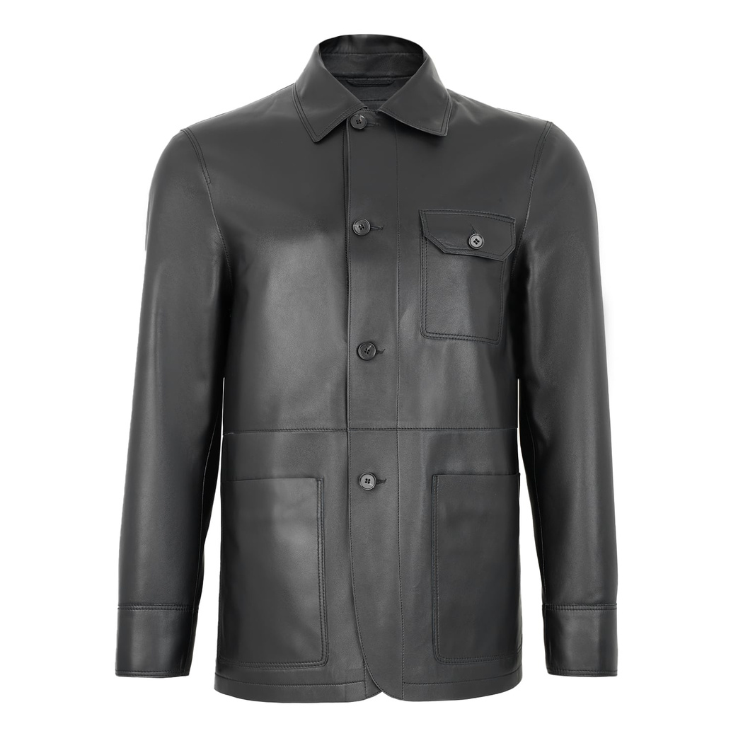 Achak Siyah Erkek Blazer Deri Ceket