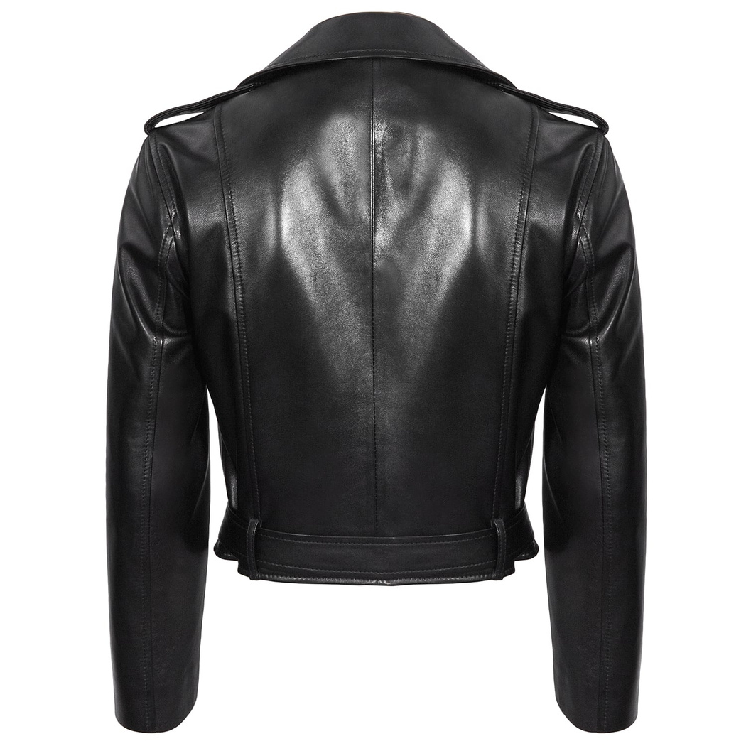 Adalbeorht Kadın Deri Kısa Biker Mont