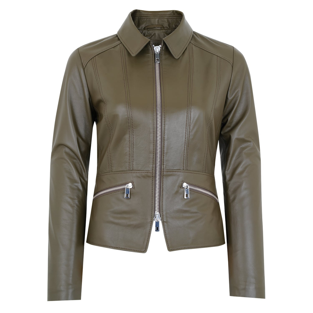 Adelie Haki Kadın Deri Mont