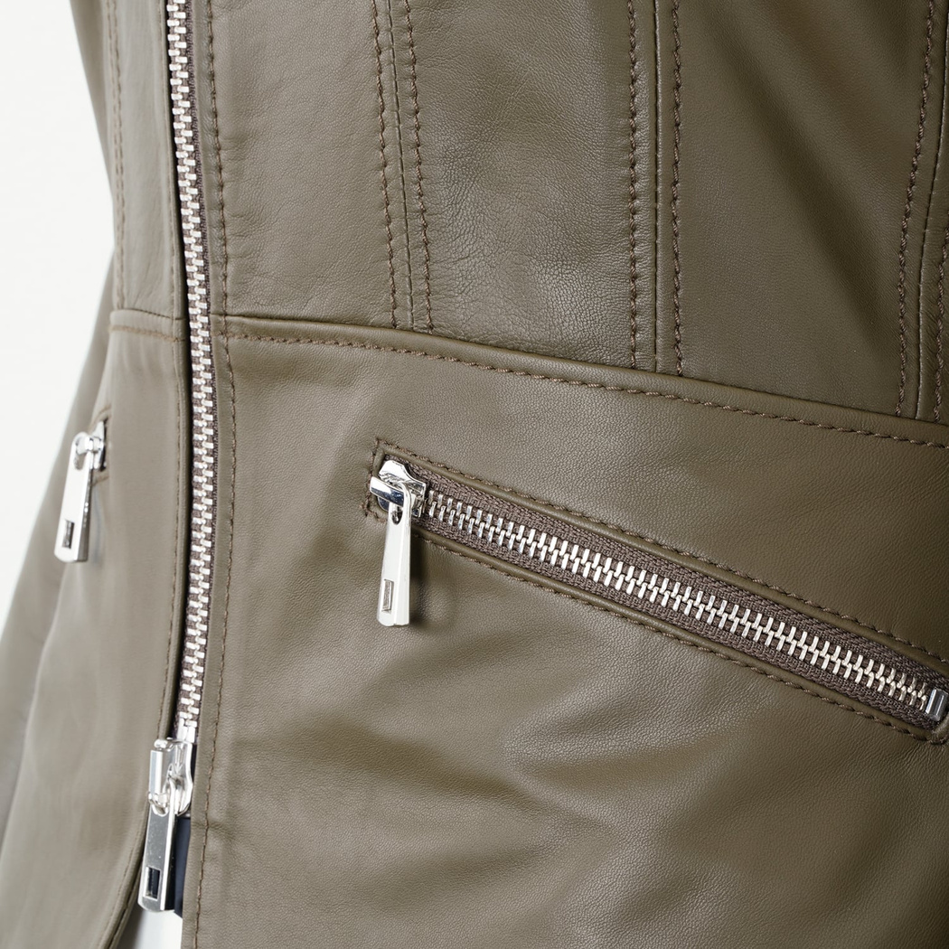 Adelie Haki Kadın Deri Mont