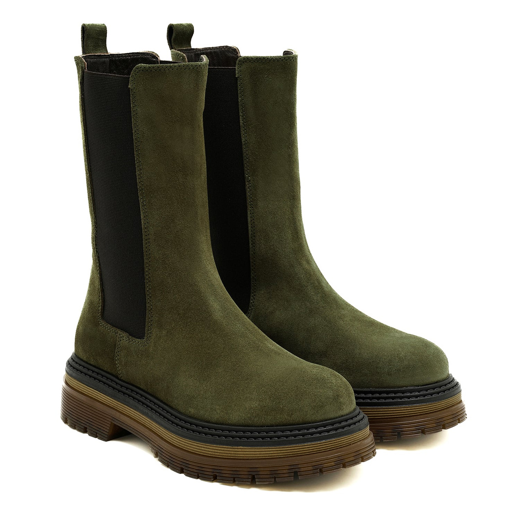 Adella Yeşil Kadın Yandan Lastikli Süet Deri Chelsea Bot