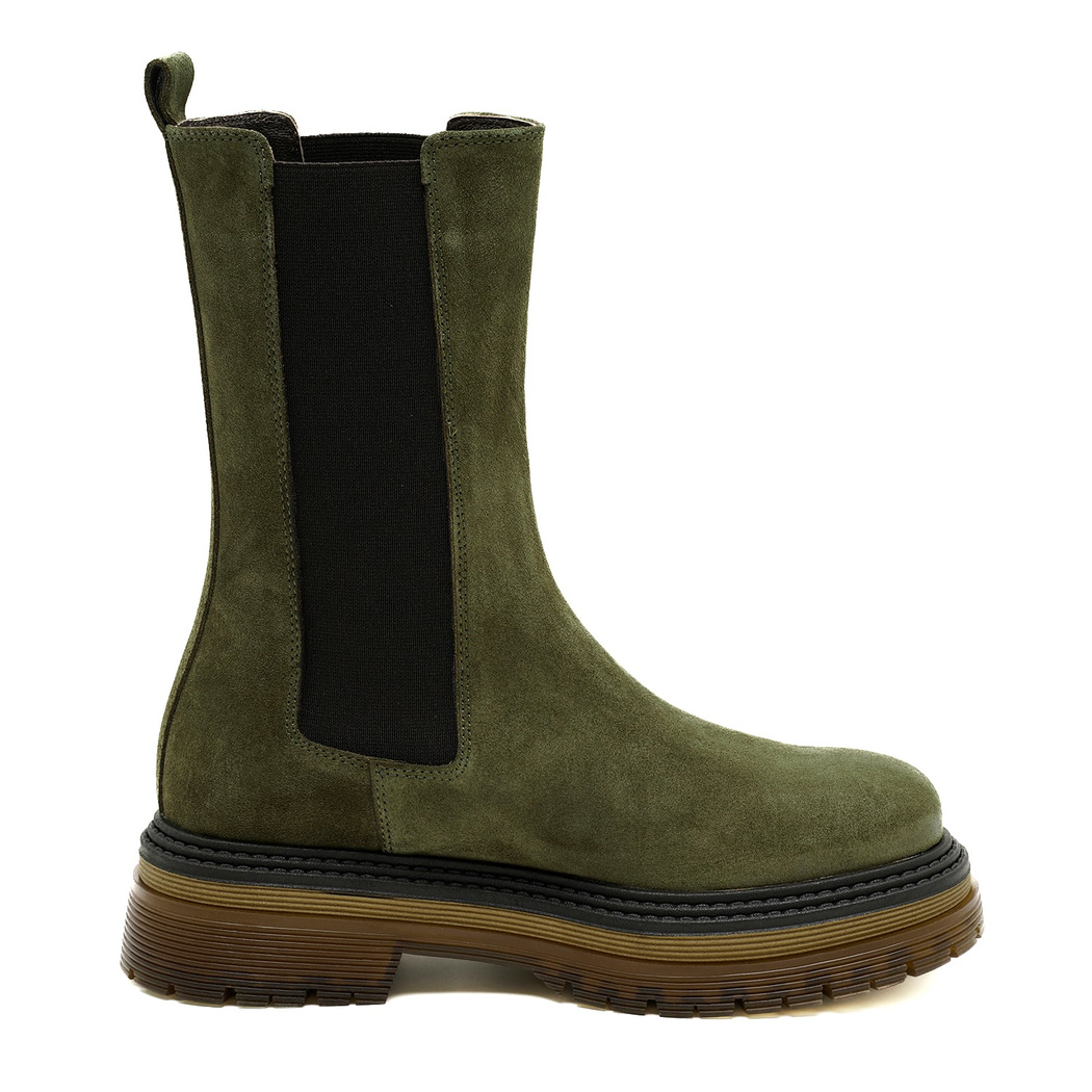 Adella Yeşil Kadın Yandan Lastikli Süet Deri Chelsea Bot