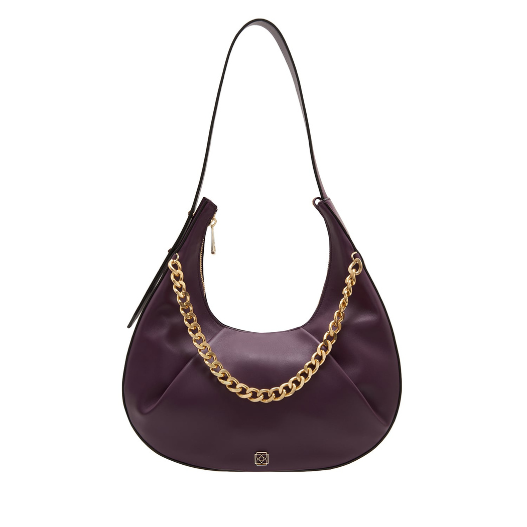 Aden Bordo Kadın Zincir Detaylı Deri Omuz Çantası