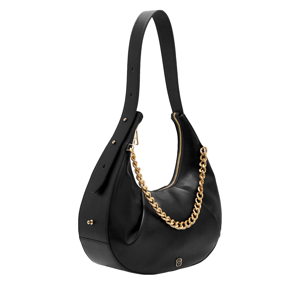 Aden Siyah Kadın Zincir Detaylı Deri Omuz Çantası