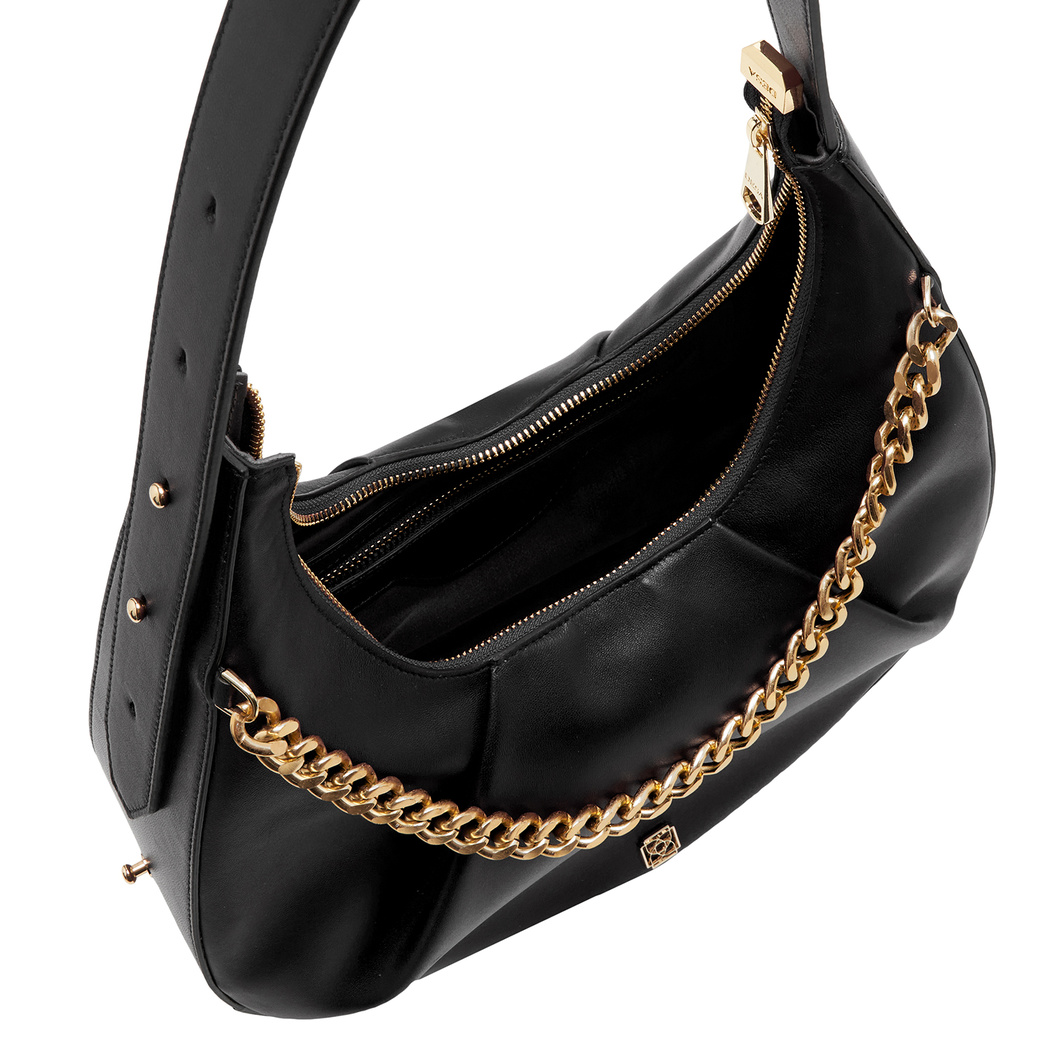 Aden Siyah Kadın Zincir Detaylı Deri Omuz Çantası