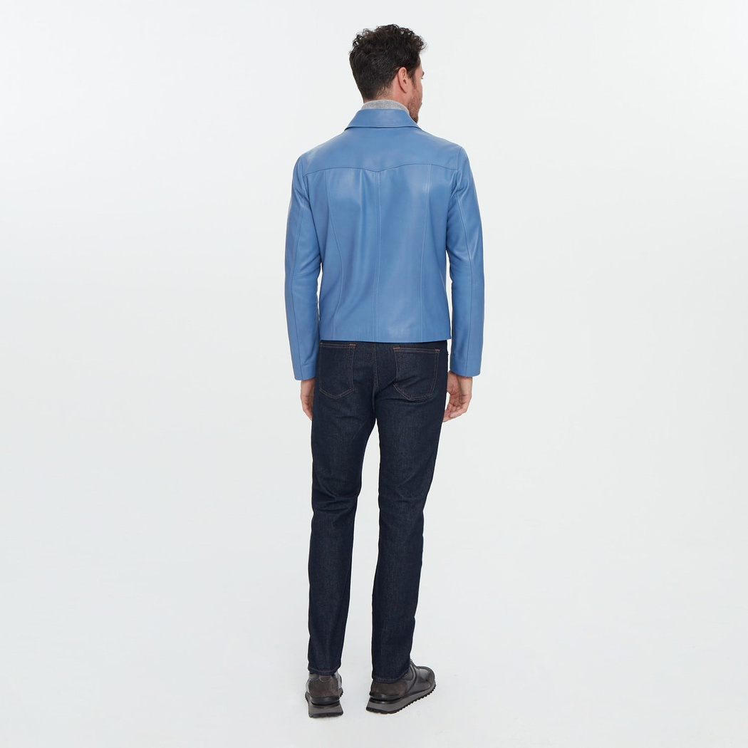 Adohi Mavi Erkek Deri Mont