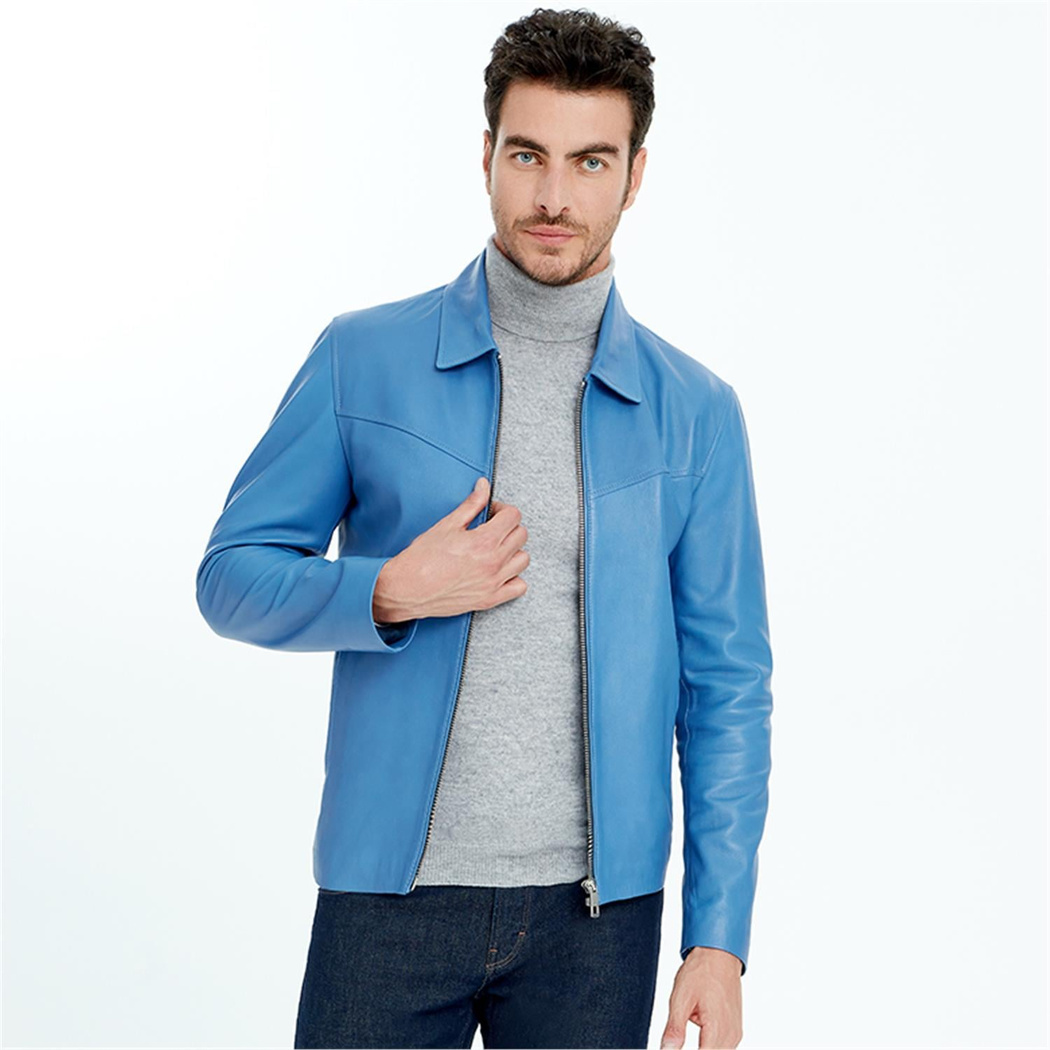 Adohi Mavi Erkek Deri Mont