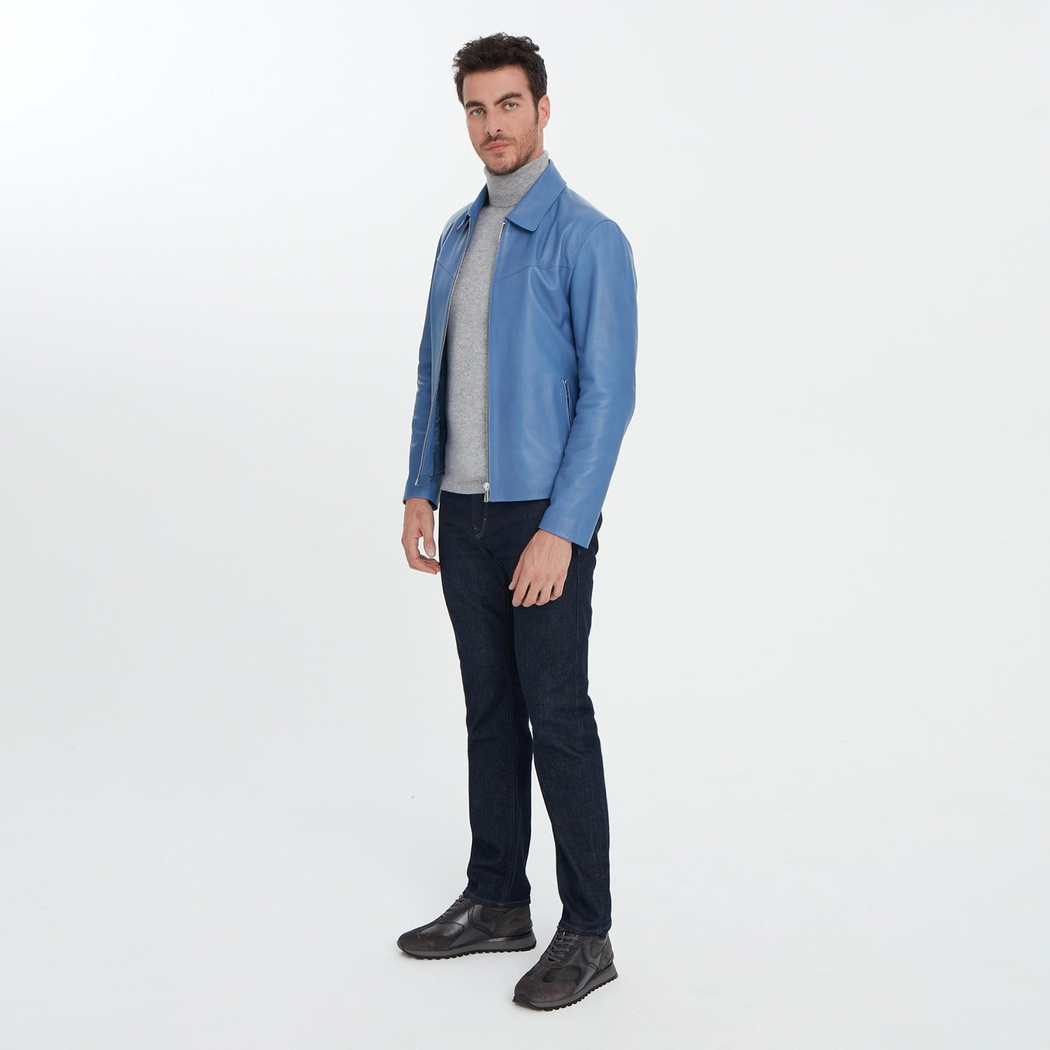 Adohi Mavi Erkek Deri Mont