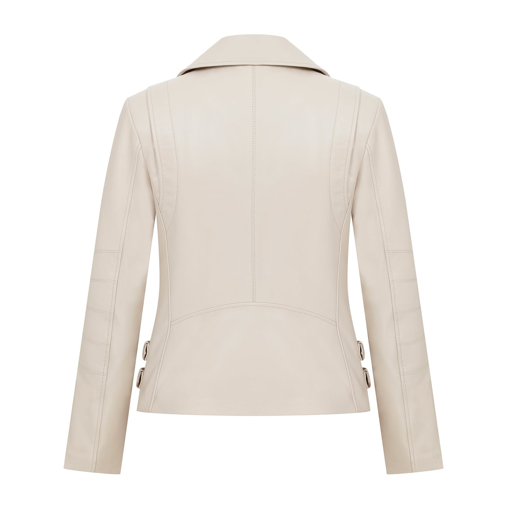 Adsilla Krem Kadın Deri Biker Ceket