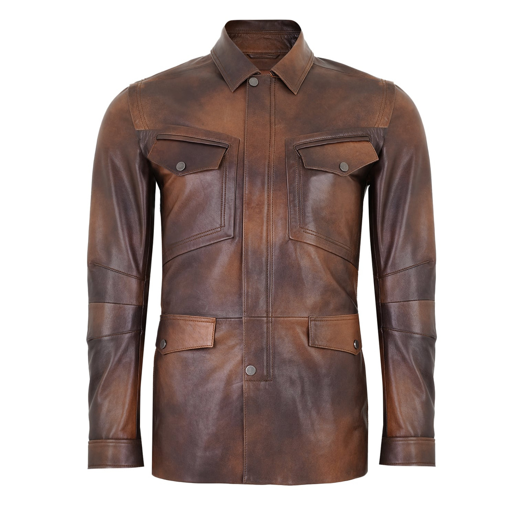 Adymn Kahve Erkek Vintage Deri Mont