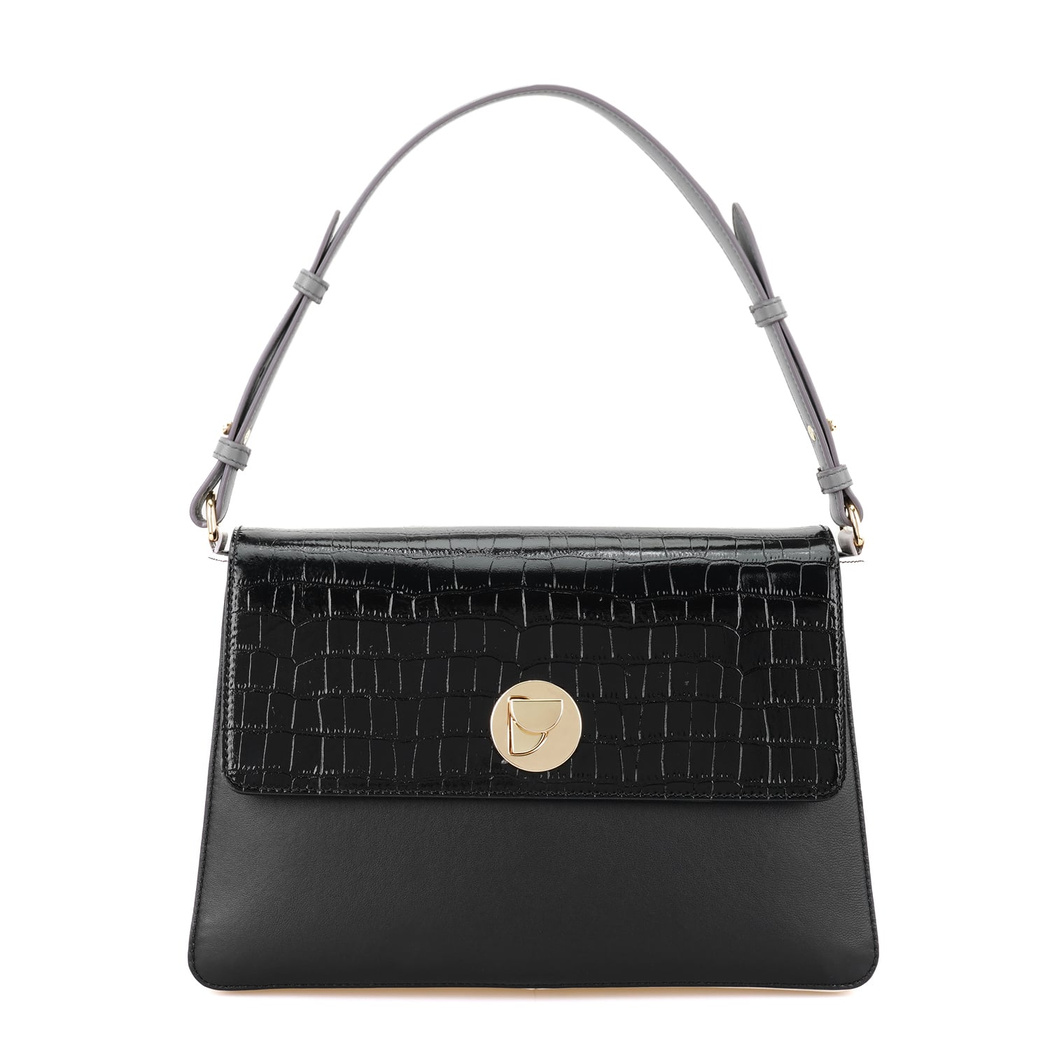 Afrooz Siyah Kadın Kroko Baskılı Deri Omuz Çantası