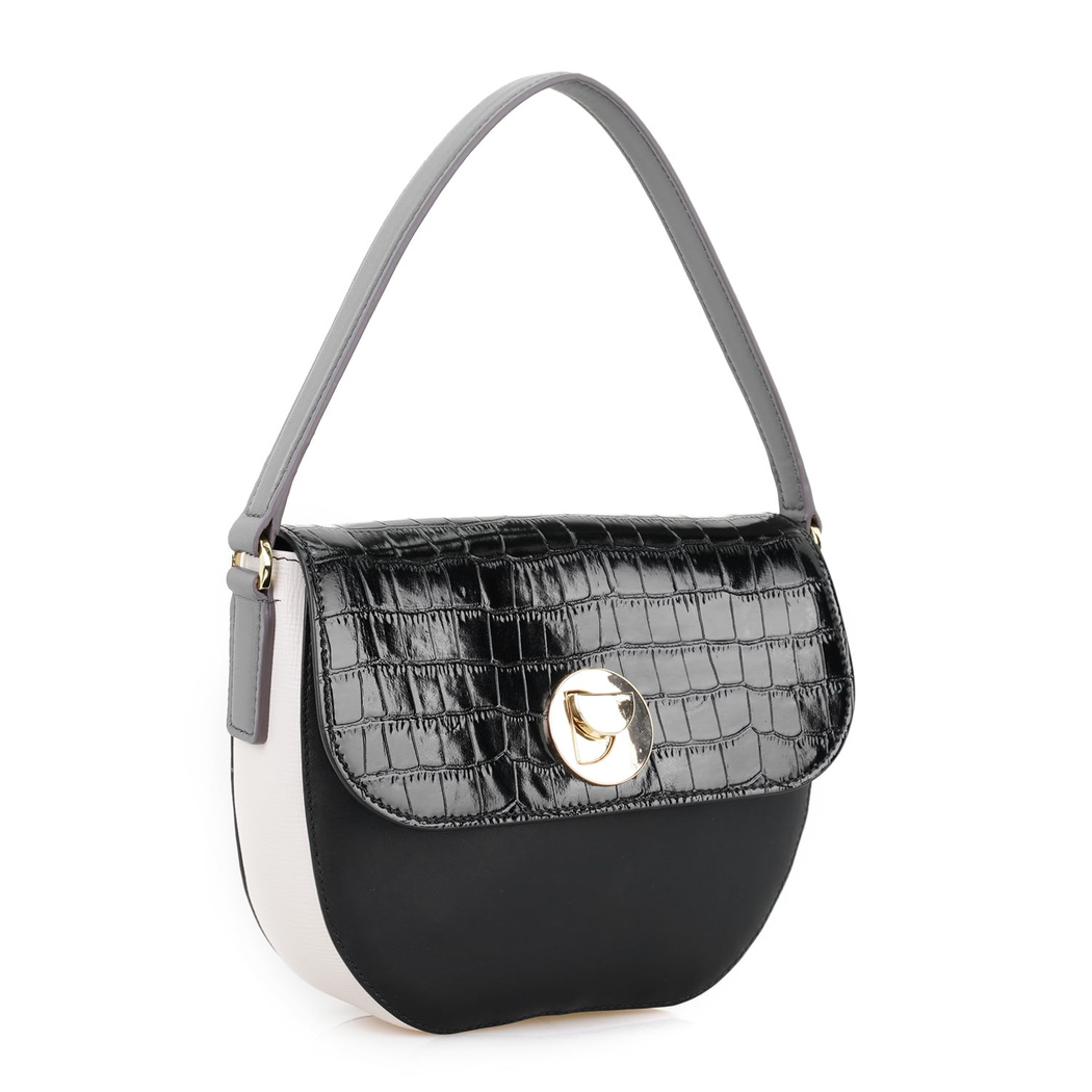 Afsooz Siyah Kadın Kroko Baskılı Deri Omuz Çantası