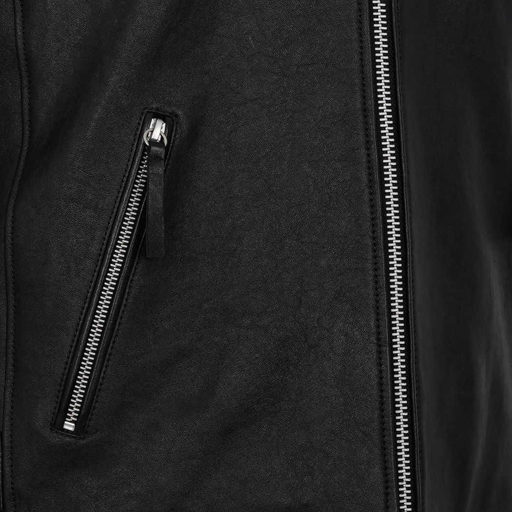 Aimone Siyah Erkek Kapüşonlu Deri Ceket