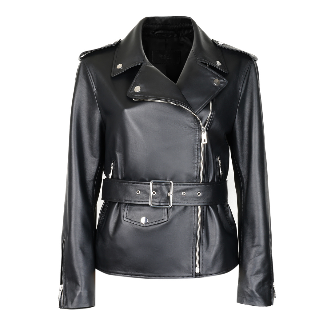 Akela Siyah Kadın Deri Biker Ceket