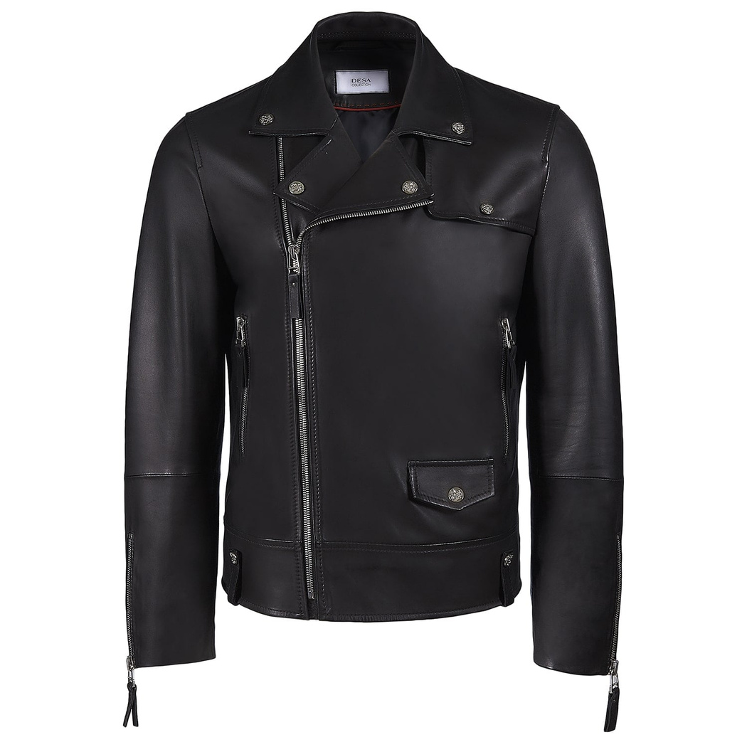 Alanzo Erkek Baskılı Biker Deri Mont