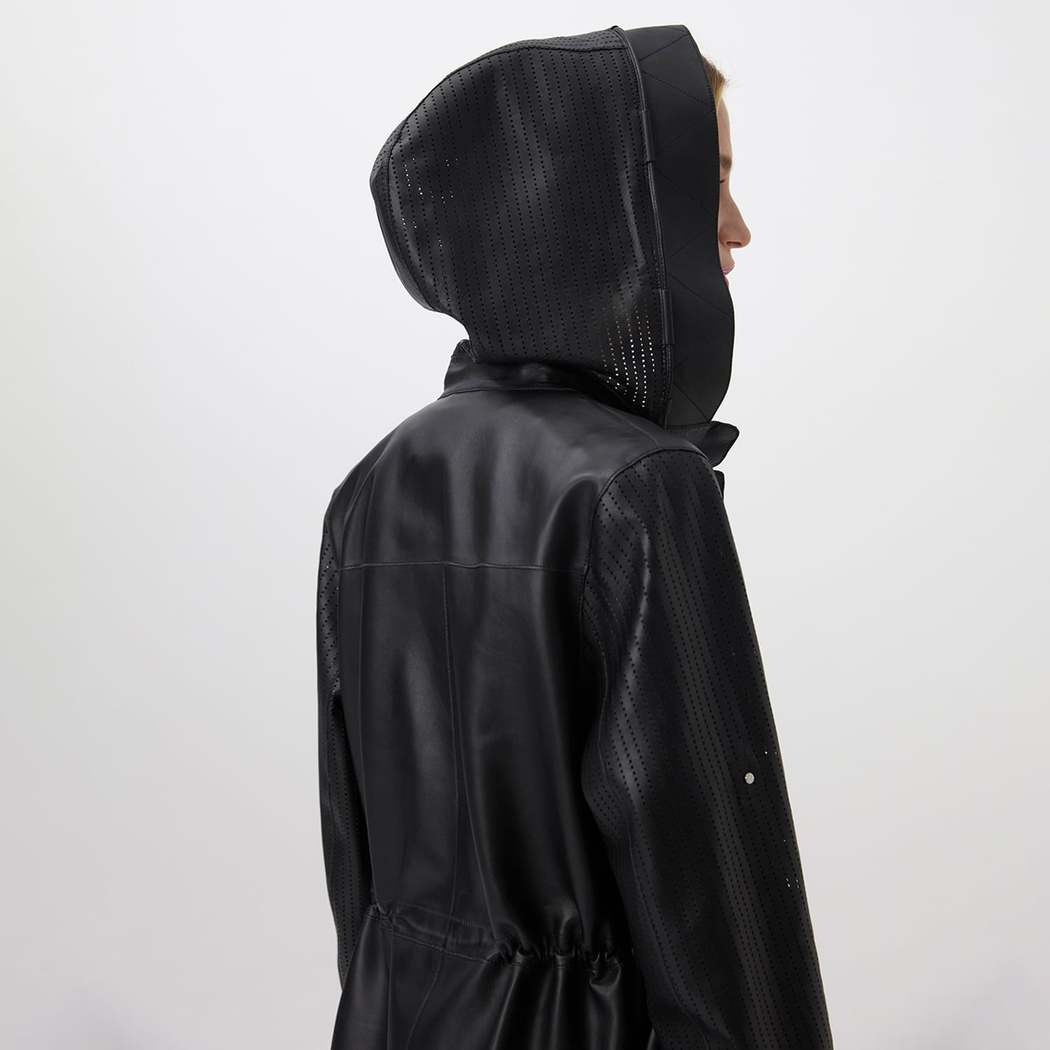 Aldabella Siyah Kadın Perforeli Deri Pardösü