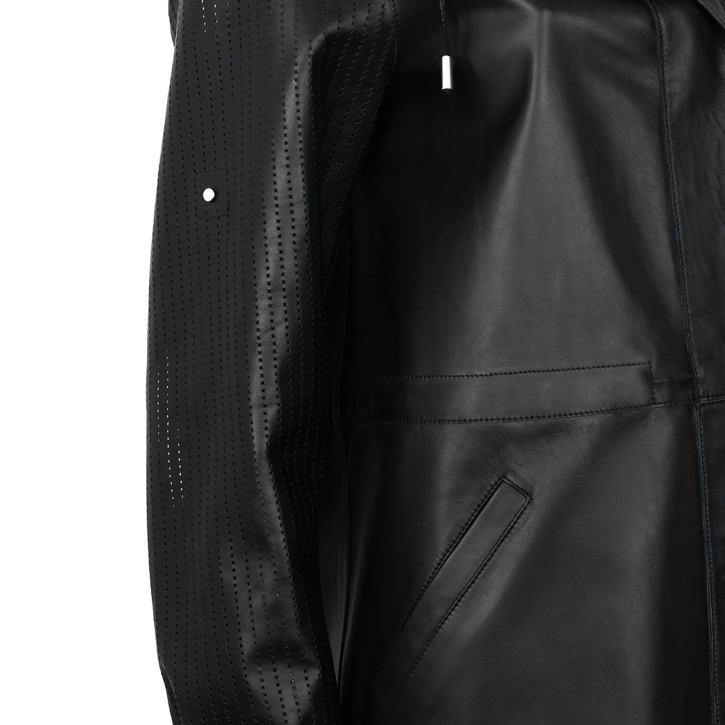 Aldabella Siyah Kadın Perforeli Deri Pardösü