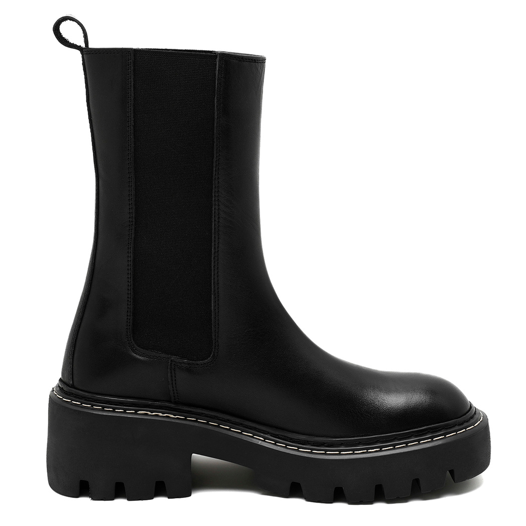 Aleta Siyah Kadın Yandan Lastikli Deri Chelsea Bot