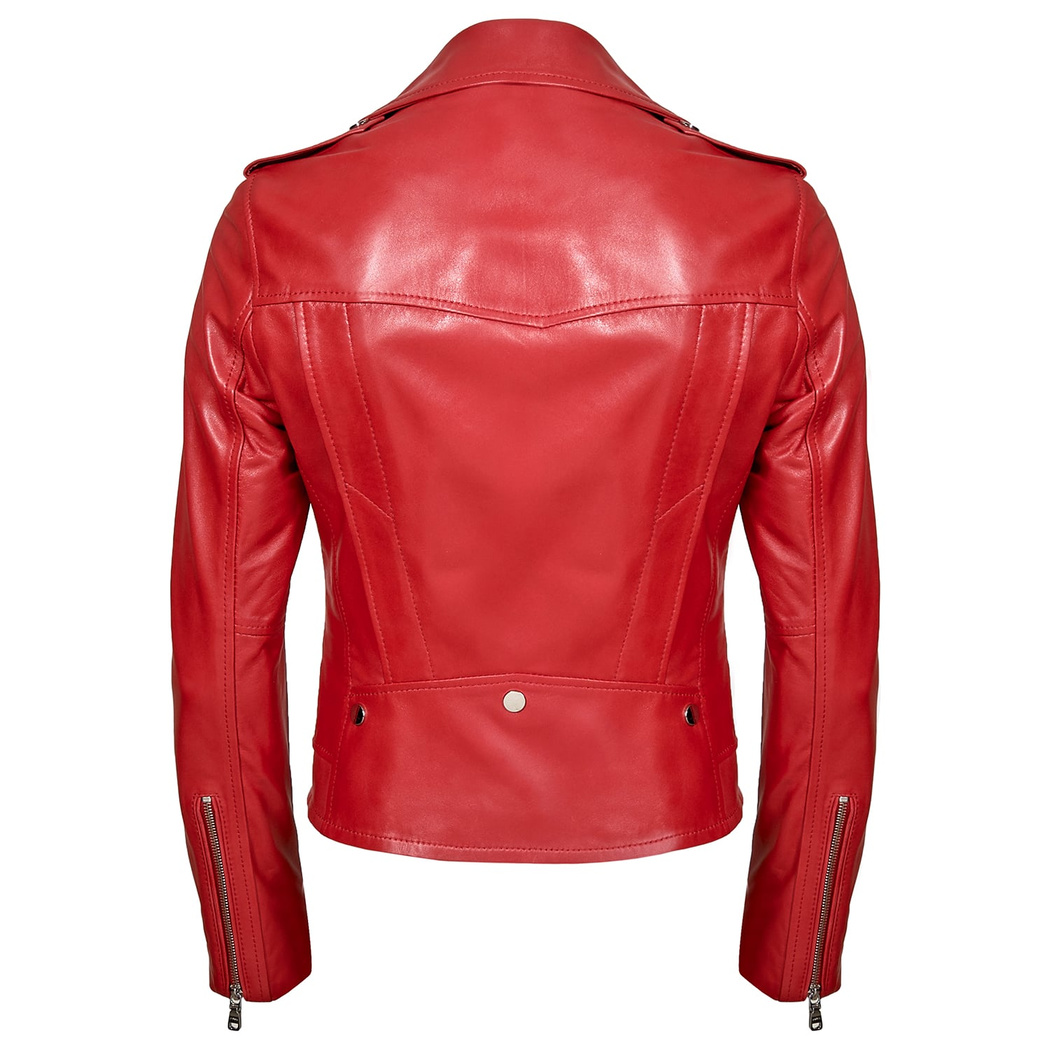 Aletta Kırmızı Kadın Biker Deri Ceket