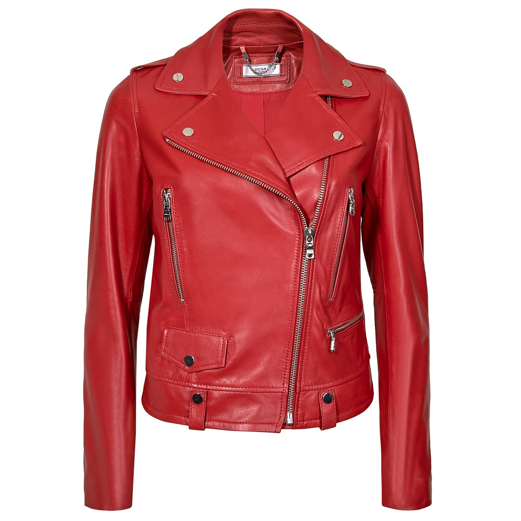 Aletta Kırmızı Kadın Biker Deri Ceket