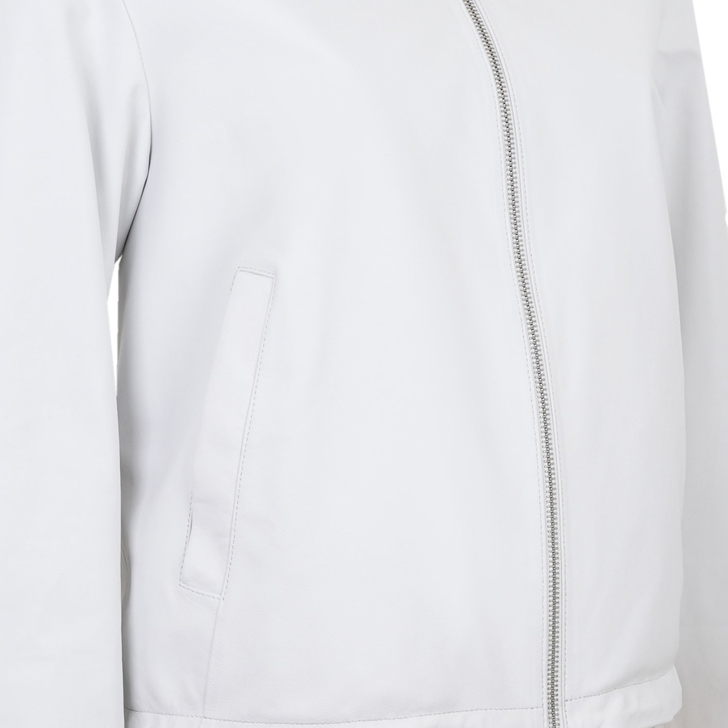 Alette Beyaz Kadın Çift Taraflı Bomber Deri Ceket