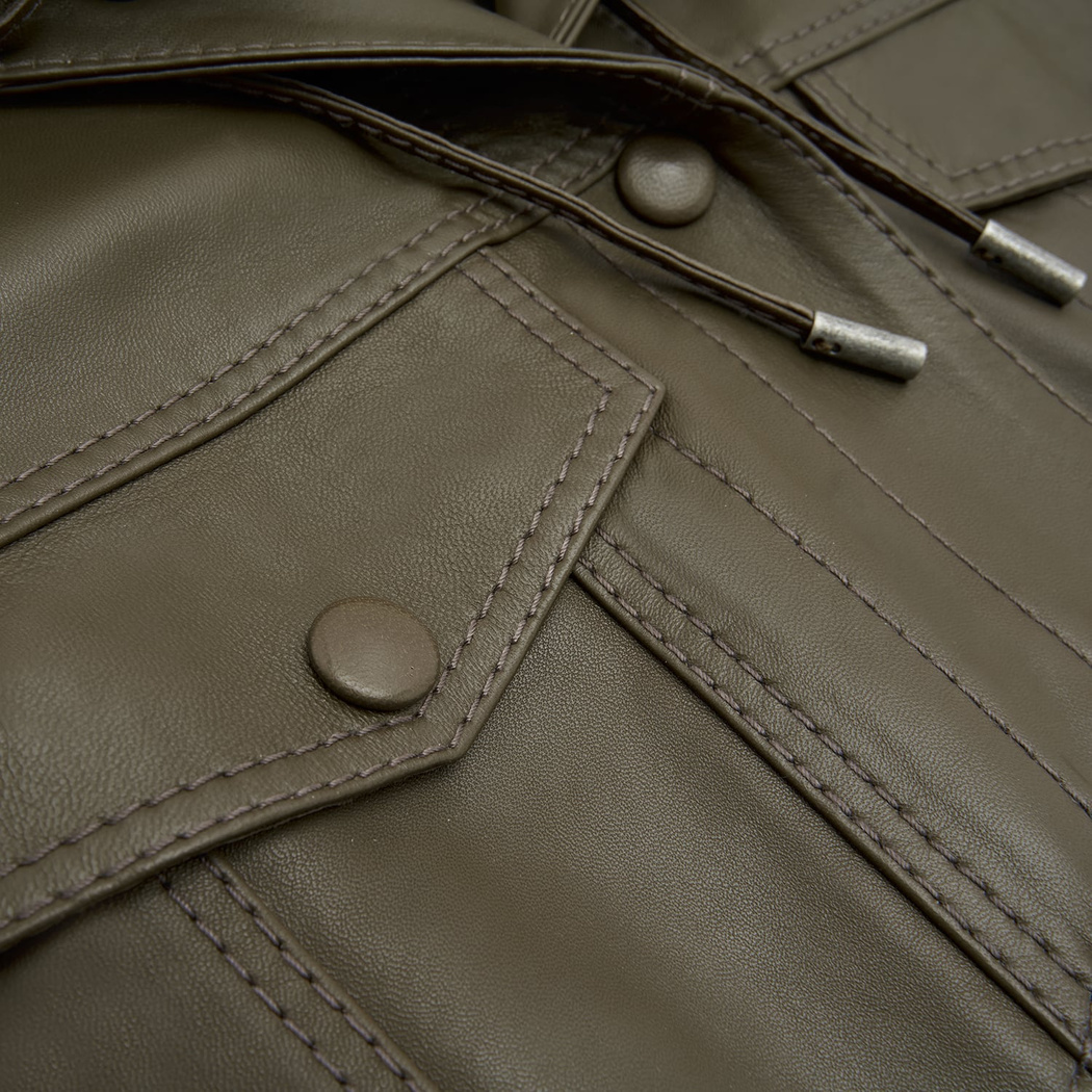 Alicia Haki Kadın Deri Kapüşonlu Ceket