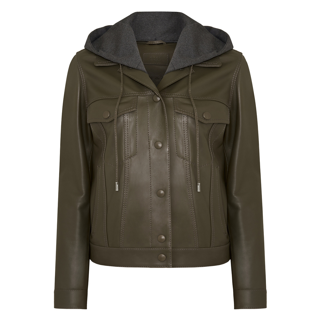 Alicia Haki Kadın Deri Kapüşonlu Ceket