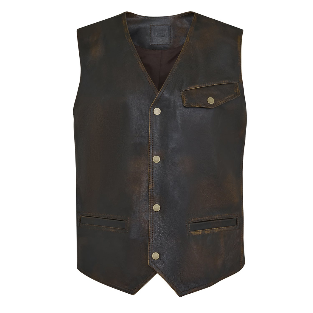 Allan Kahve Erkek Vintage Deri Yelek