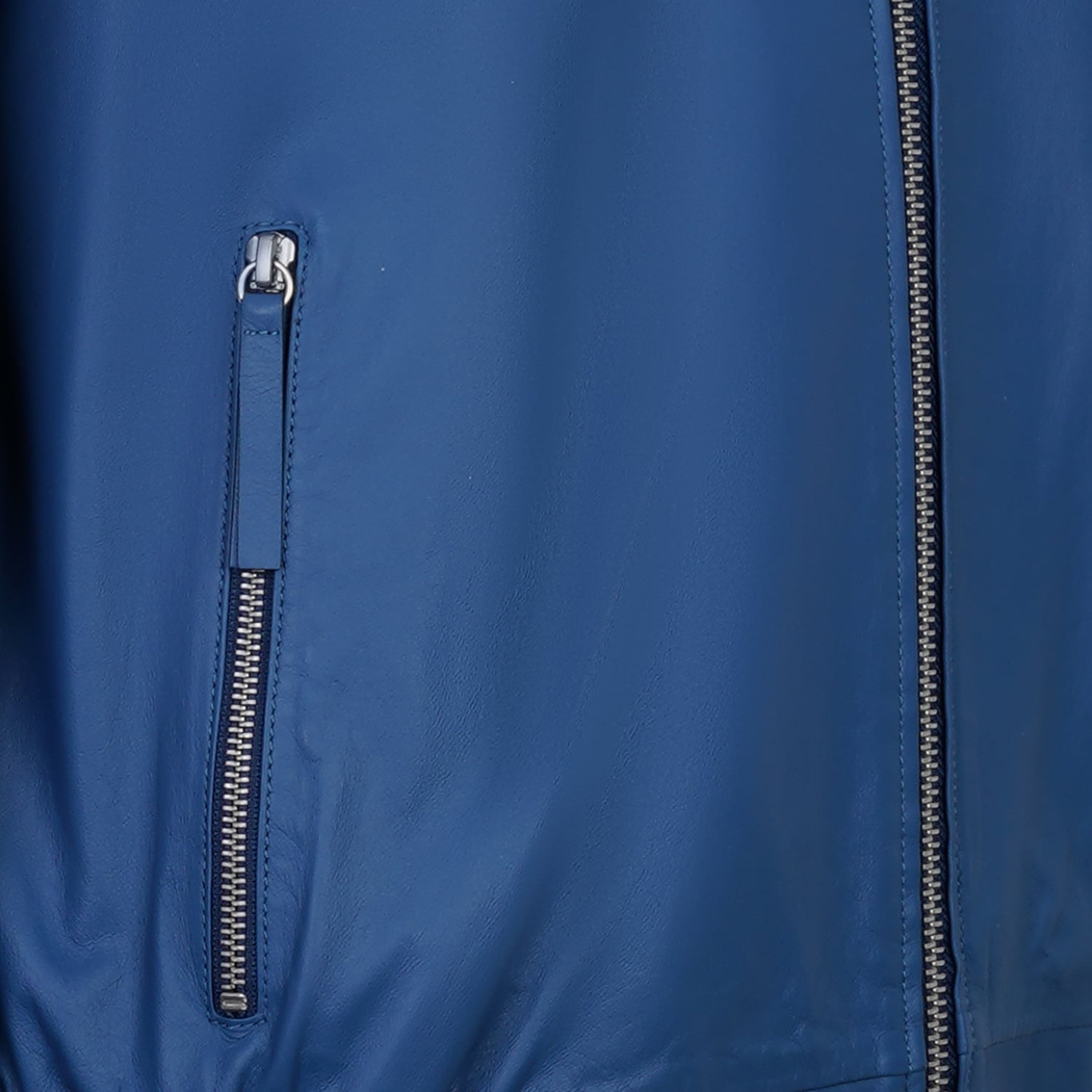 Also Mavi Erkek Kapüşonlu Deri Mont