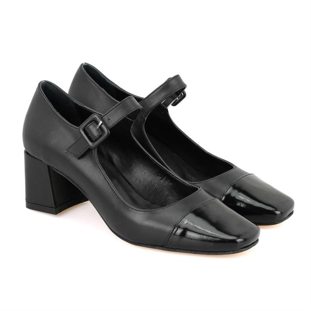 Amaris Siyah Kadın Topuklu Mary Jane Deri Klasik Ayakkabı