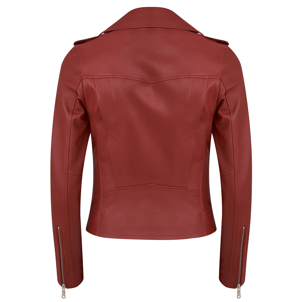 Amelia Kırmızı Kadın Biker Deri Ceket