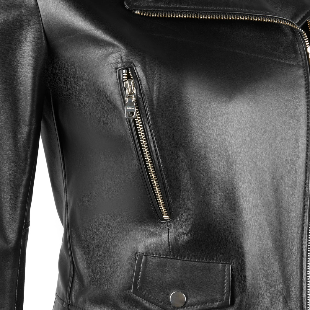 Amelia Siyah Kadın Biker Deri Ceket