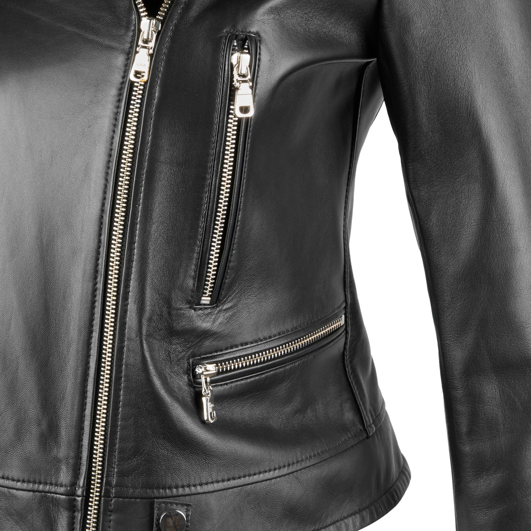 Amelia Siyah Kadın Biker Deri Ceket