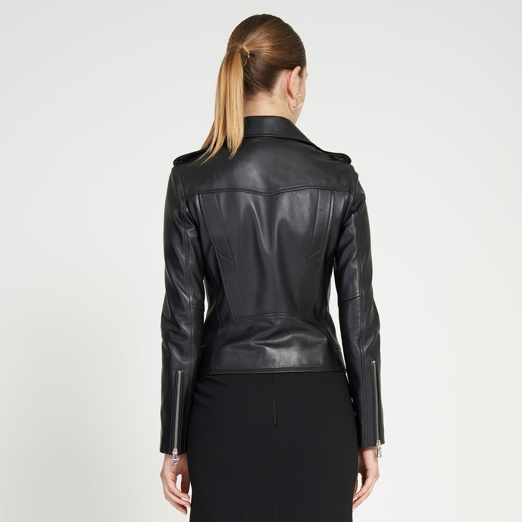 Amelia Siyah Kadın Biker Deri Ceket