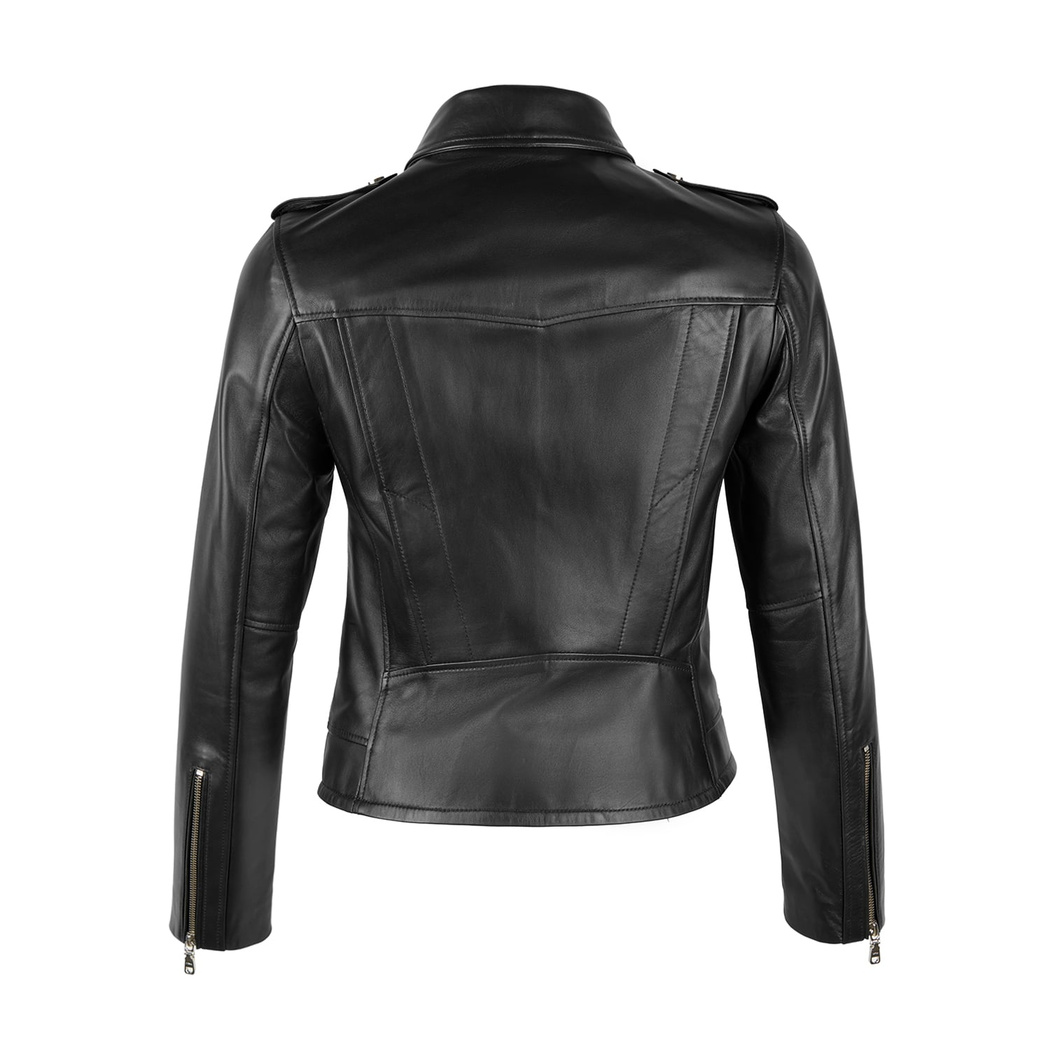 Amelia Siyah Kadın Biker Deri Ceket