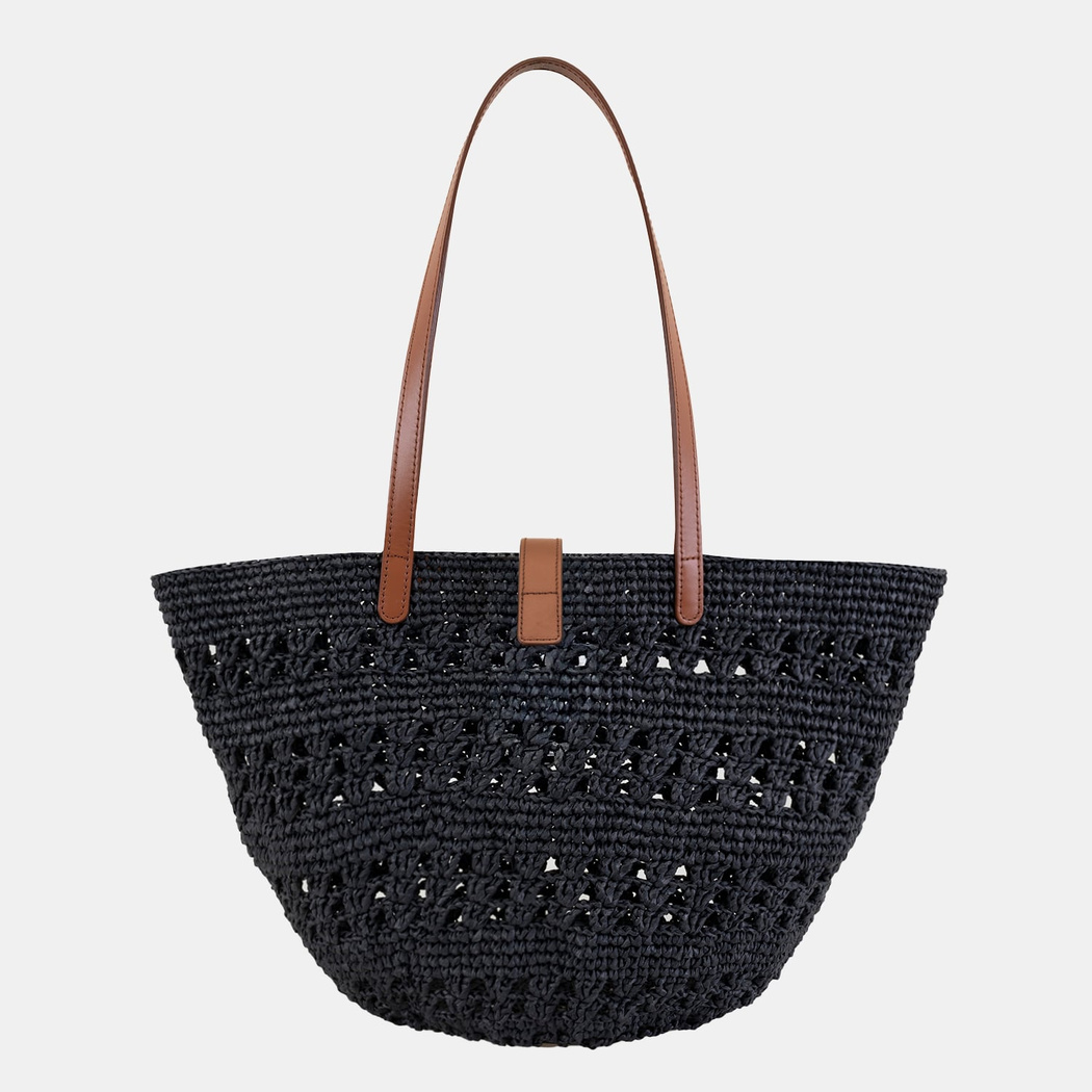 Amelie Siyah Kadın Deri Detaylı Hasır Omuz Çantası